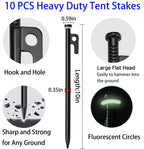 Cyauatt 10 Pcs Heavy Duty Tent Stakes And Camping Hammer Set,10In Metal Tent Stakes For Camp,Ground And Yard,Camping Tent Access