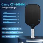A11N Carry C7 16Mm Pickleball Paddle With Paddle Cover, Raw Carbon Fiber Surface With High Grit & Spin, Minimalistic Style Pickl