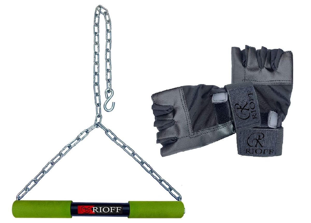 Rioff Hanging Bar Hanging/Sangal Rod Height Increaser And Pull Ups Exercise With Heavy Chain Rod And Foam Grip With Gym Gloves B