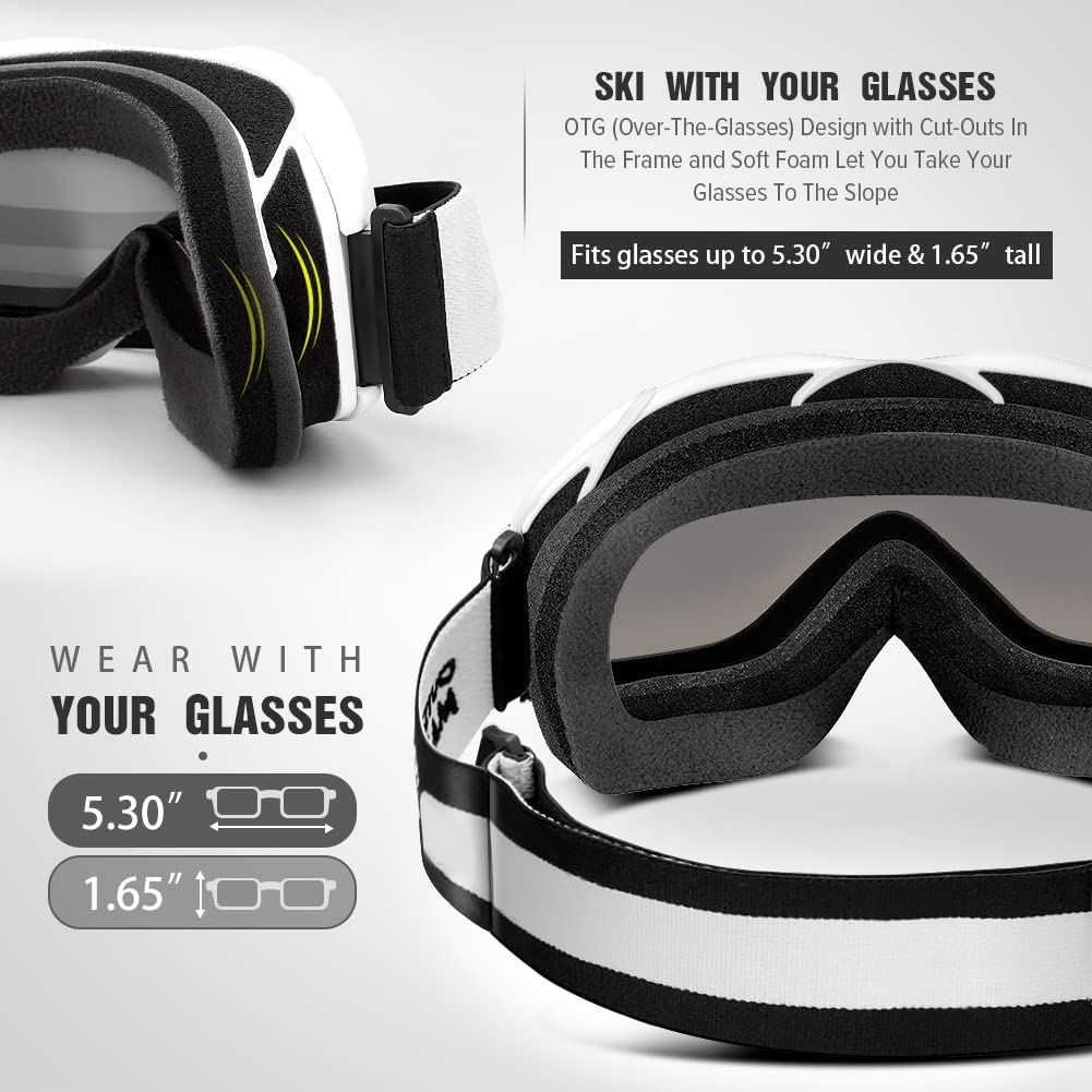 Outdoormaster Otg Ski Goggles - Over Glasses Ski/Snowboard Goggles For Men, Women & Youth - 100% Uv Protection (Stripe Frame + V