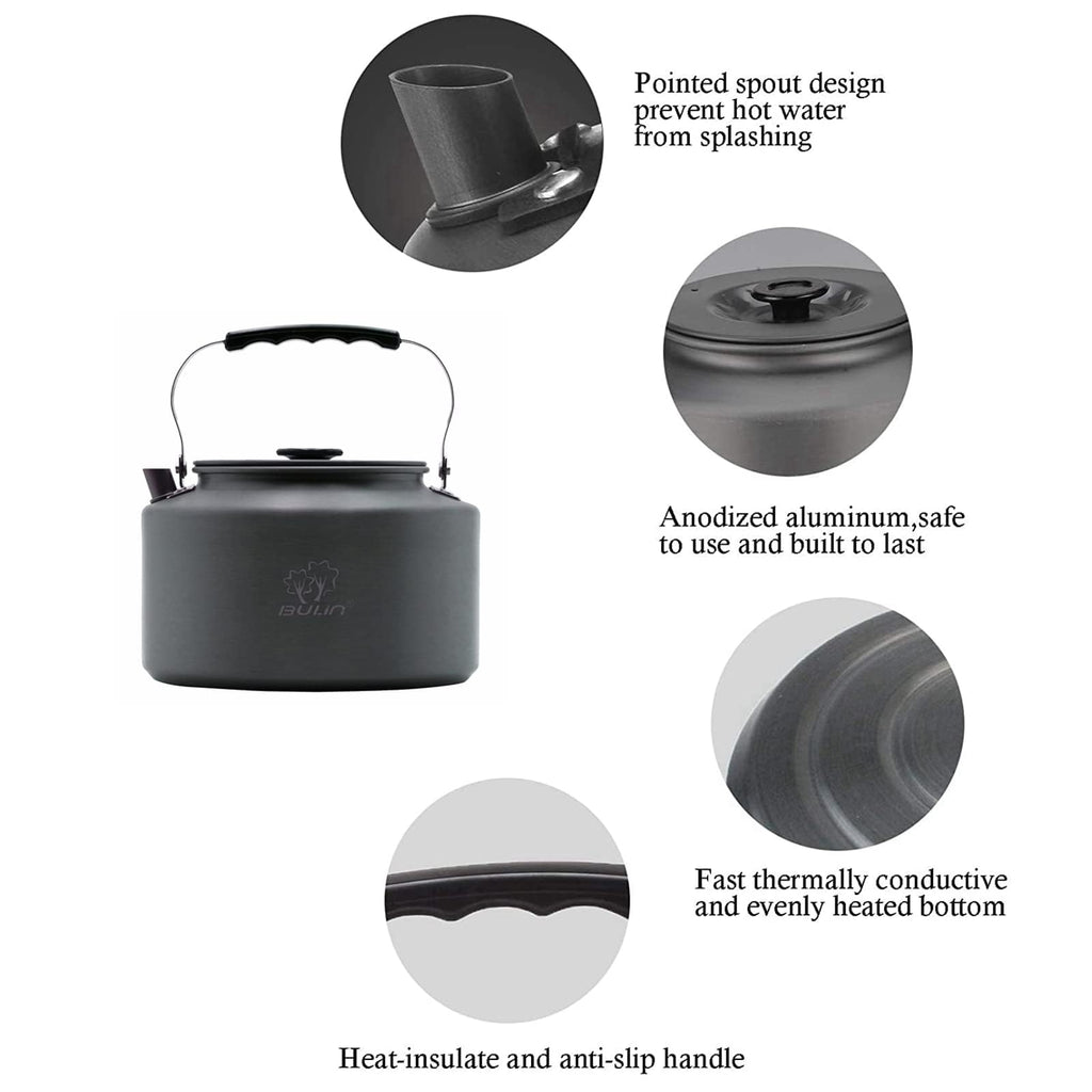 Bulin Camping Kettle, 1.6L Large Portable Stovetop Tea Kettle Fast Heating Boiling Hot Water For Open Fire Lightweight Coffee Po
