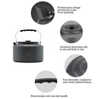 Bulin Camping Kettle, 1.6L Large Portable Stovetop Tea Kettle Fast Heating Boiling Hot Water For Open Fire Lightweight Coffee Po