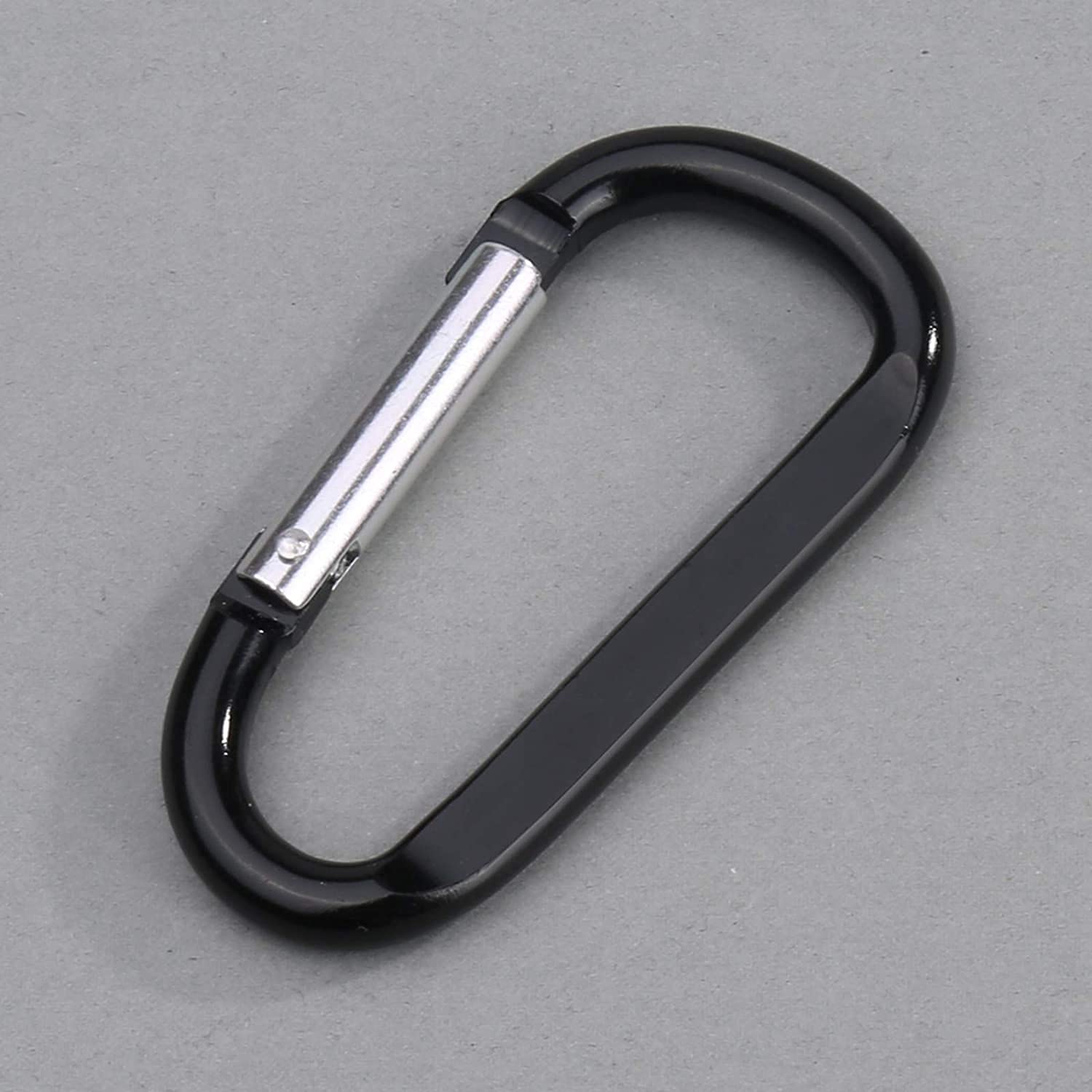 6Pcs Carabiner Caribeaner Clip,3'' Large Aluminum D Ring Shape Carabeaner With 6Pcs Keyring Keychain Hook (Black + Grey)