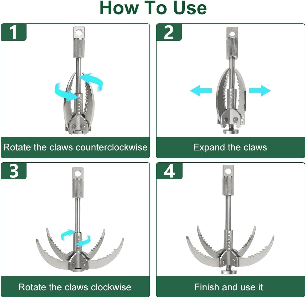 Grappling Hook Folding Survival Claw Multifunctional Stainless Steel Hook For Outdoor Camping Hiking Tree Rock Mountain Climbing