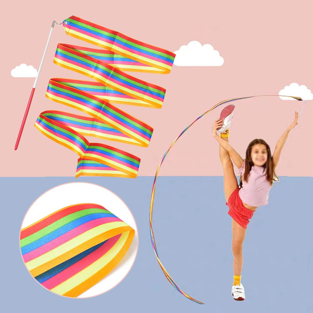 Huianer Dance Ribbons Streamers Rhythmic Gymnastic Ribbon Wands Rods For Children Art Dances, Baton Twirling, 2 Pieces