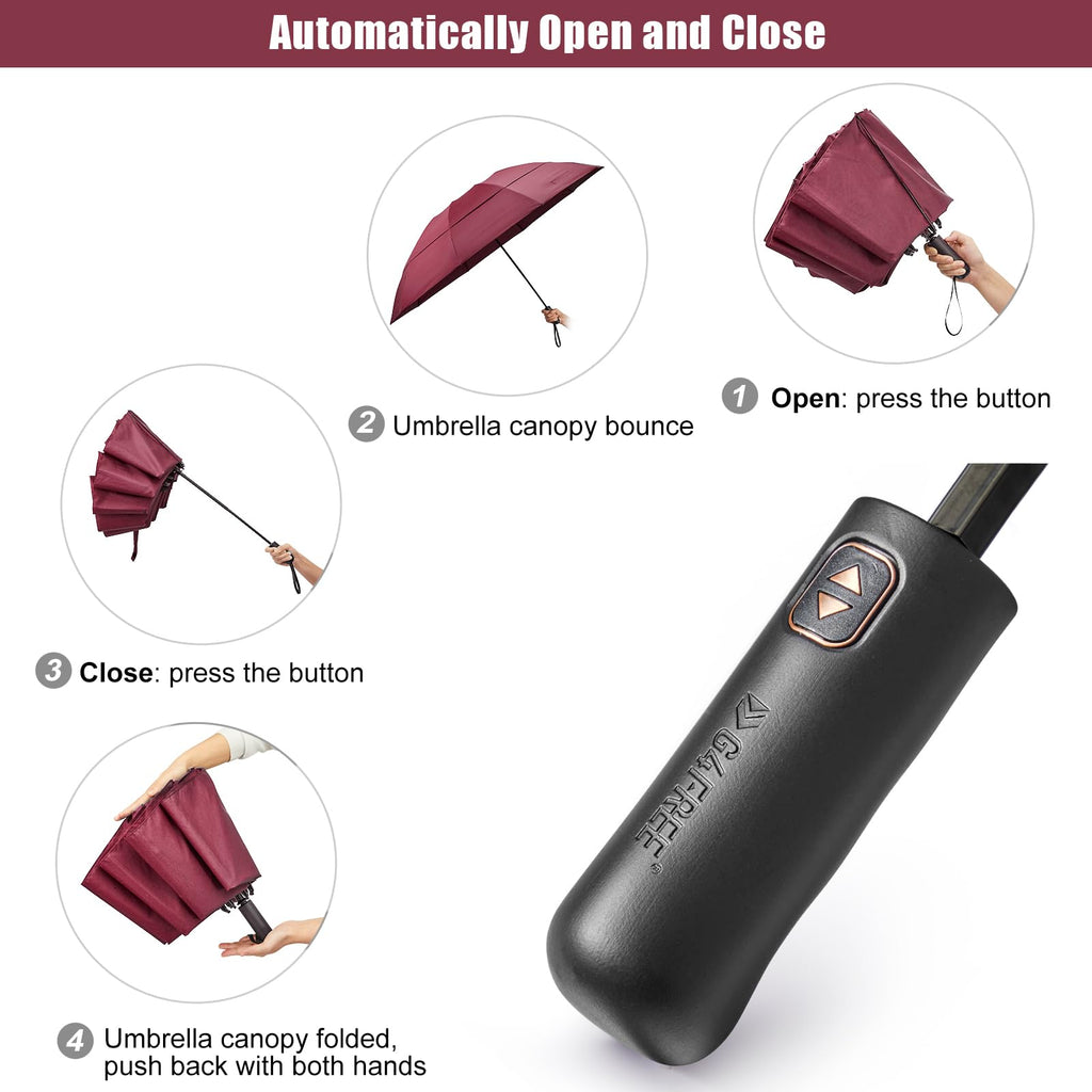 G4Free 46 Inch Large Golf Umbrella Compact Reverse Travel Umbrella Automatic Open Close (Burgendy)