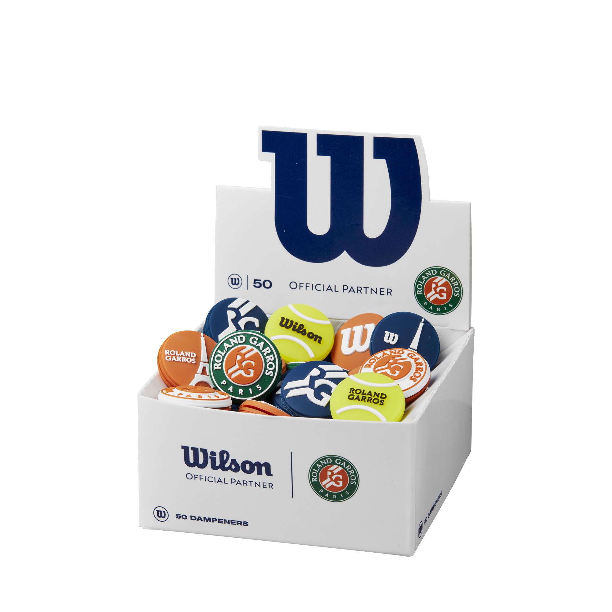 Wilson Tennis Vibration Dampener, Roland Garros 2022, Various Motifs, Rubber, Multi-Coloured, 50 Pieces