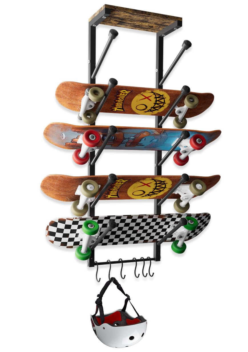 Koutemie Skateboard Rack Wall Mount with Five-Layer Skate Board Stand for Storage Longboard Deck Organizer, Skateboard Wall Disp
