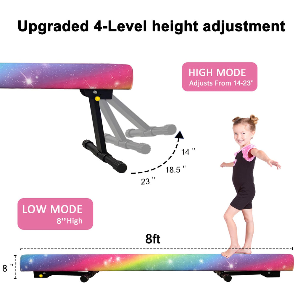 Sealoha 8Ft Ultrasimple Adjustable&Foldable Balance Beam,High-Low Floor Beam Suede Gymnastics Equipment,No Tool Require, Gymnast
