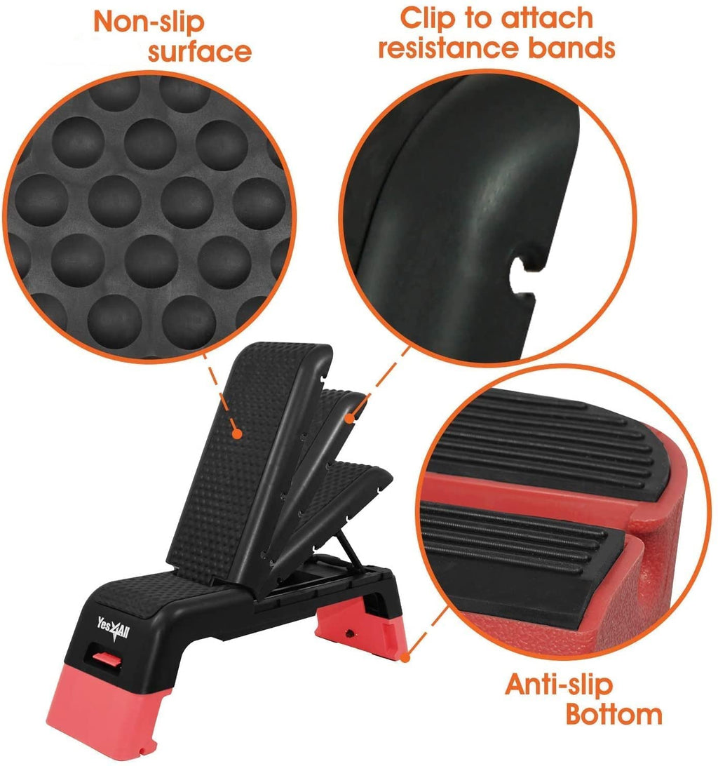 Yes4All Multifunctional Fitness Aerobic Step Platform/Aerobic Deck, Household Step Workout Bench For Home Gym (Red/Black)