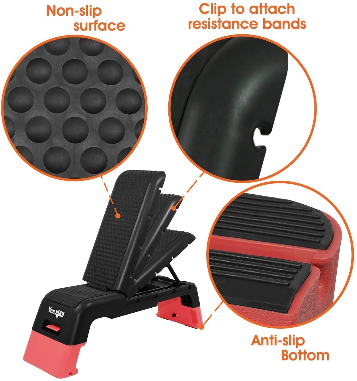 Yes4All Multifunctional Fitness Aerobic Step Platform/Aerobic Deck, Household Step Workout Bench For Home Gym (Red/Black)