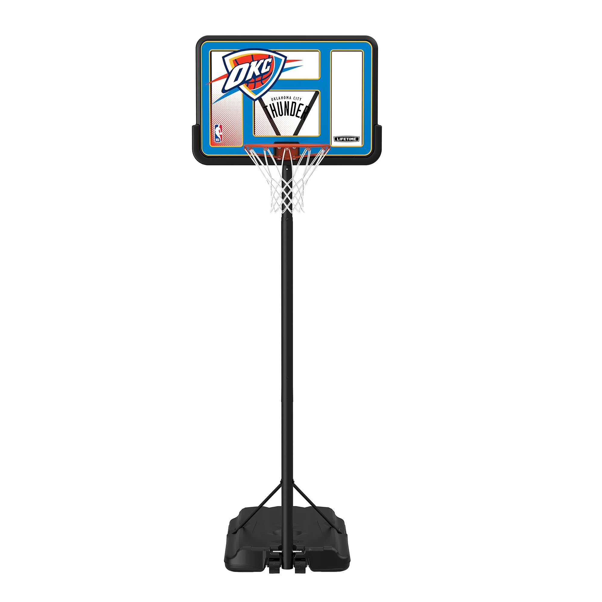 Lifetime NBA Oklahoma City Thunder Portable Basketball Hoop, Adjustable Height 7.5-10 Ft, 44 Inch Shatterproof Fusion Backboard,