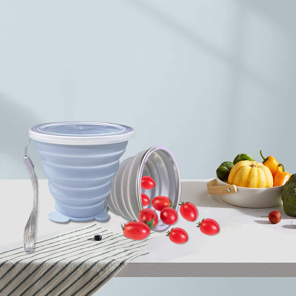 Nintora-C 180Ml+180Ml Collapsible Cup-Silicone Small Foldable-Expandable Folding Drinking Cups -Reusable Portable Mugs With Lids