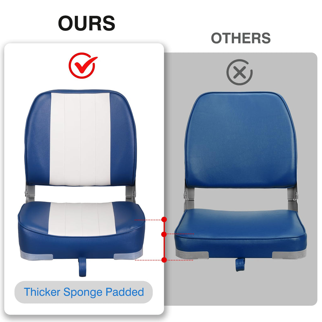 Leader Accessories A Pair Of New Low Back Folding Boat Seat(2 Seats) (B-Whiteblue)