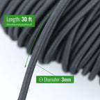 Asr Outdoor Elastic Shock Cord Natural Rubber 30 Feet 3Mm Diameter, Black