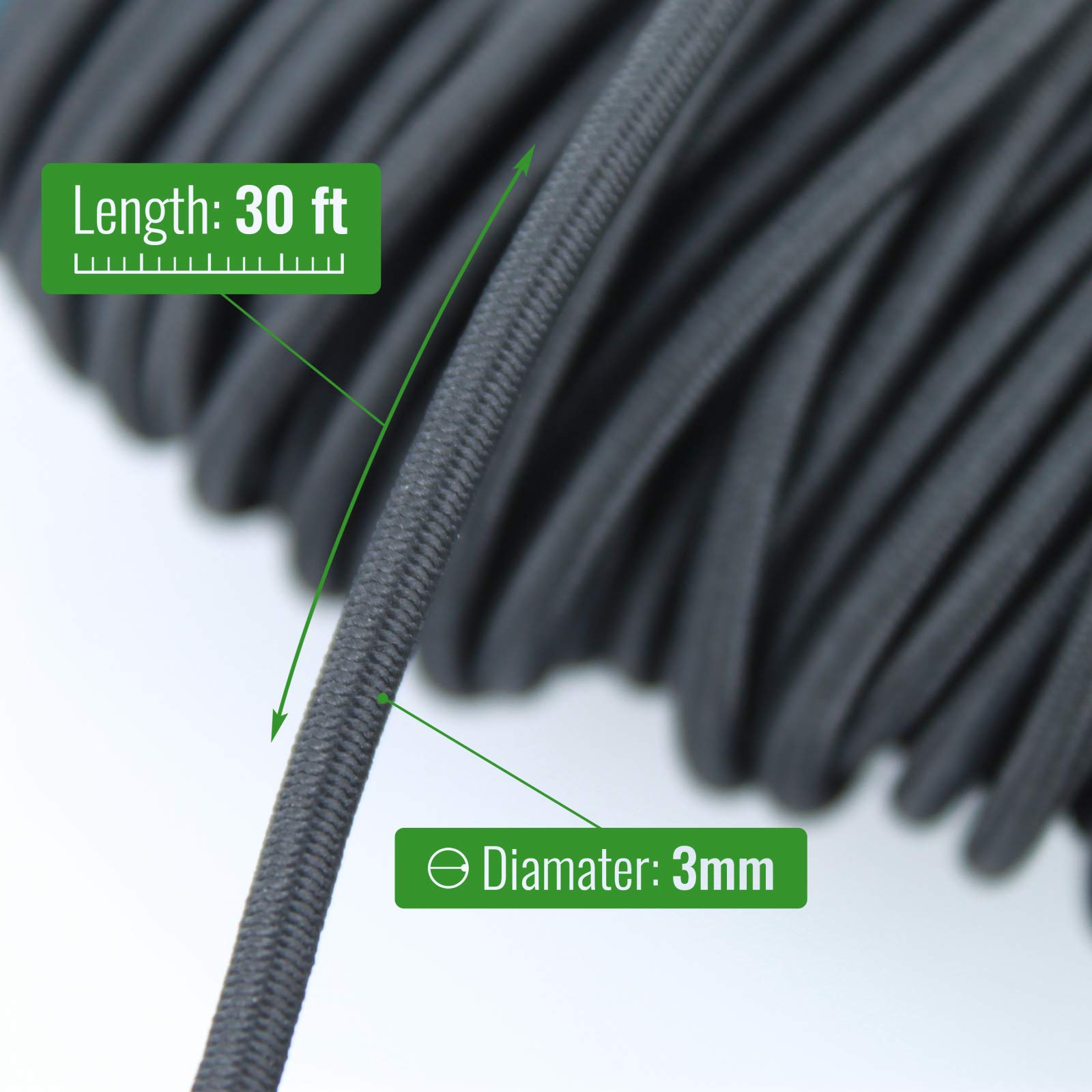 Asr Outdoor Elastic Shock Cord Natural Rubber 30 Feet 3Mm Diameter, Black