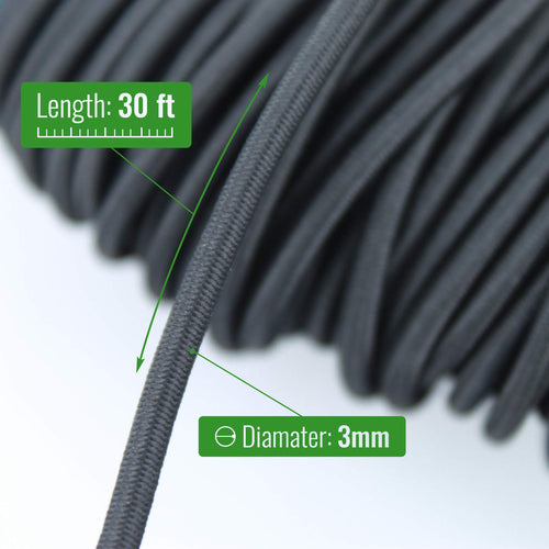 Asr Outdoor Elastic Shock Cord Natural Rubber 30 Feet 3Mm Diameter, Black