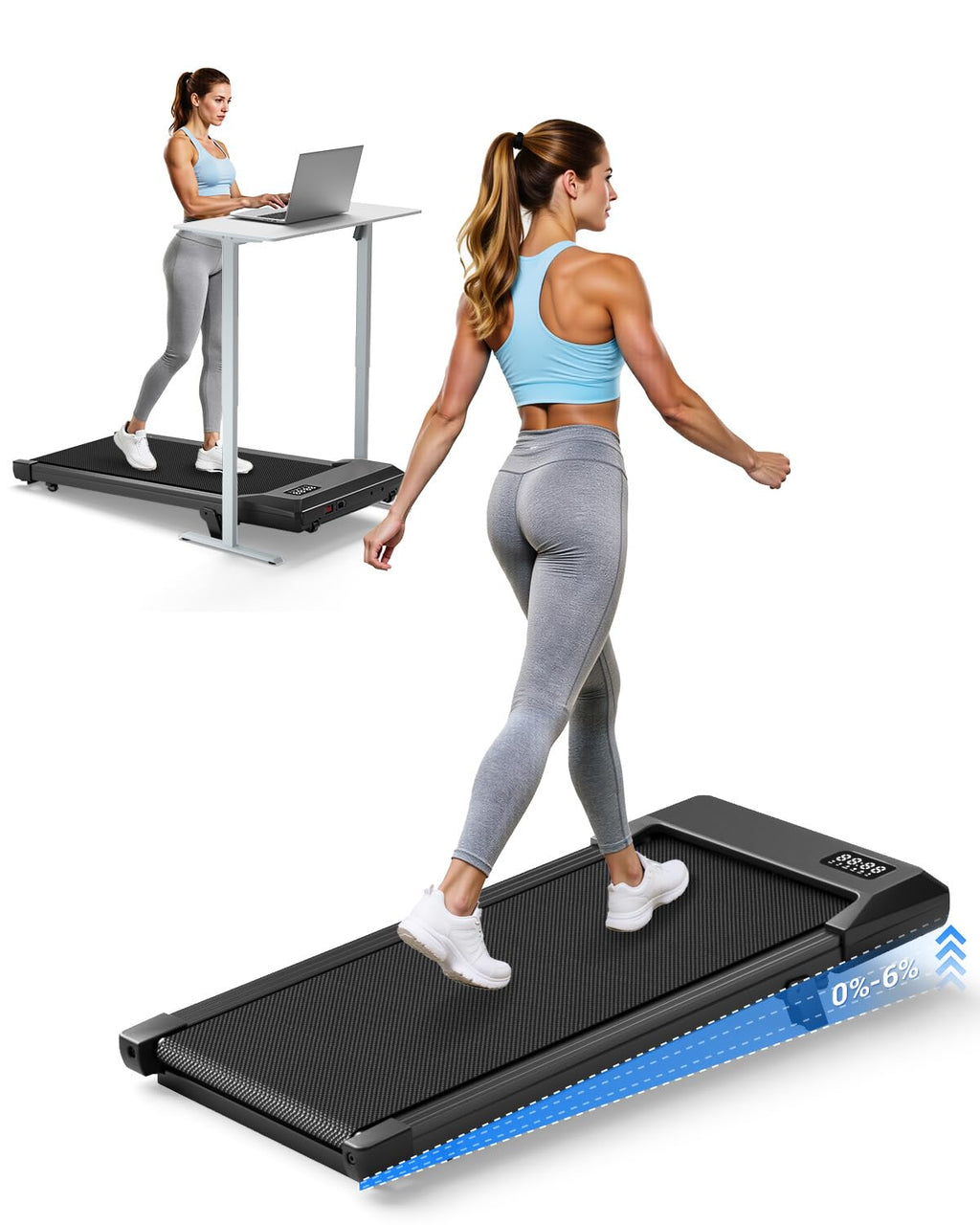 Deerrun Walking Pad 2 In 1 Under Desk Treadmill, 2.5Hp Low Noise Walking Pad Running Jogging Machine With Remote Control For Hom