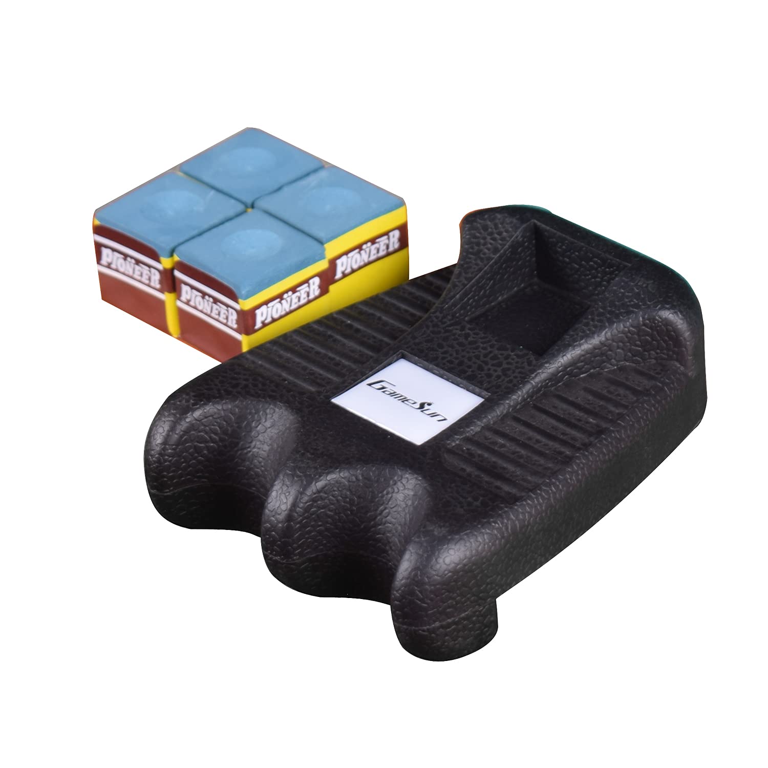 GAMESUN 2 Holes Cue Holder, weighted pool cue holder with 4pcs chalks, cue sticks holder