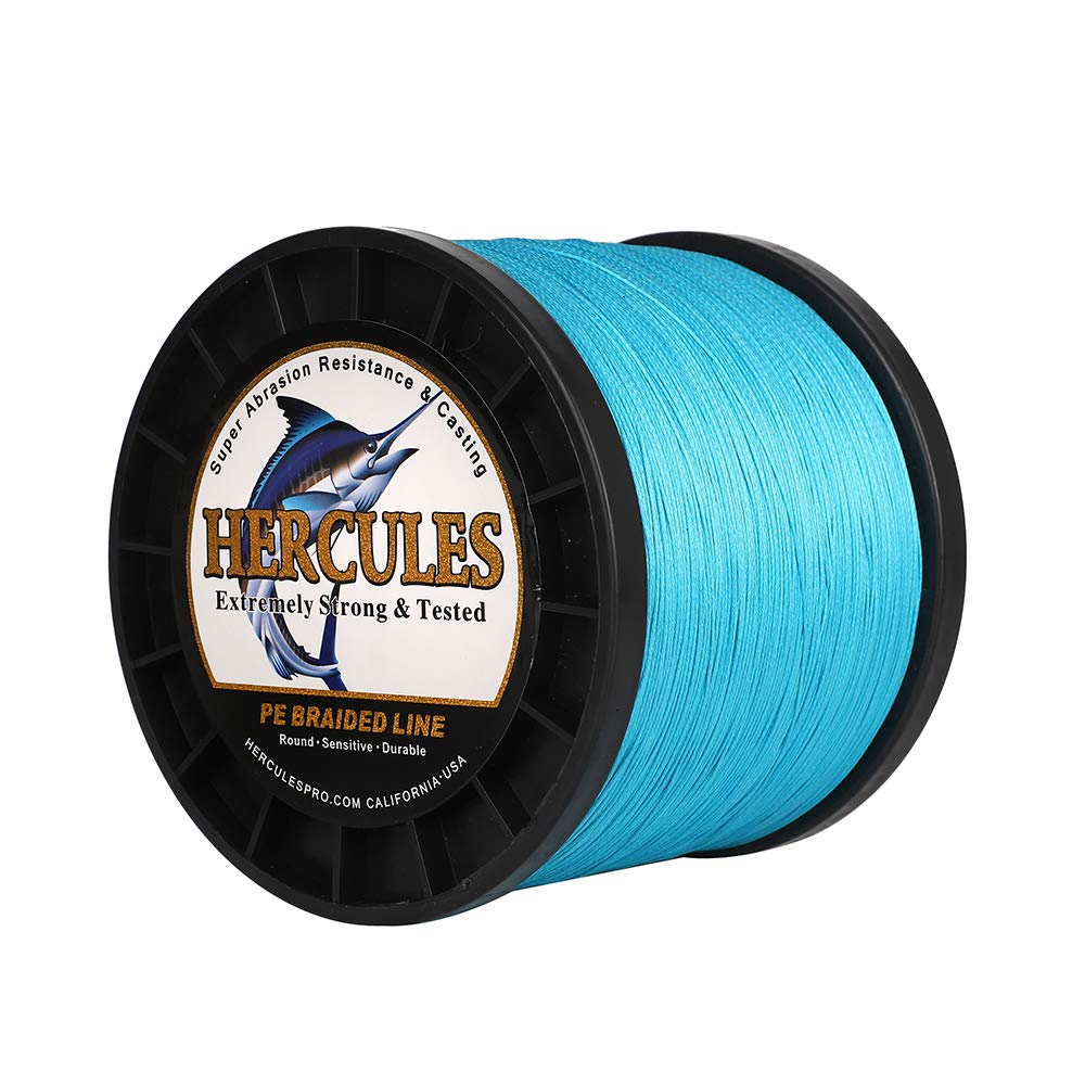 Hercules Braided Fishing Line 1500M 1640Yds 10Lbs-200Lbs Pe Superline 8 Strands (Blue 180Lb/81Kg 0.70Mm)