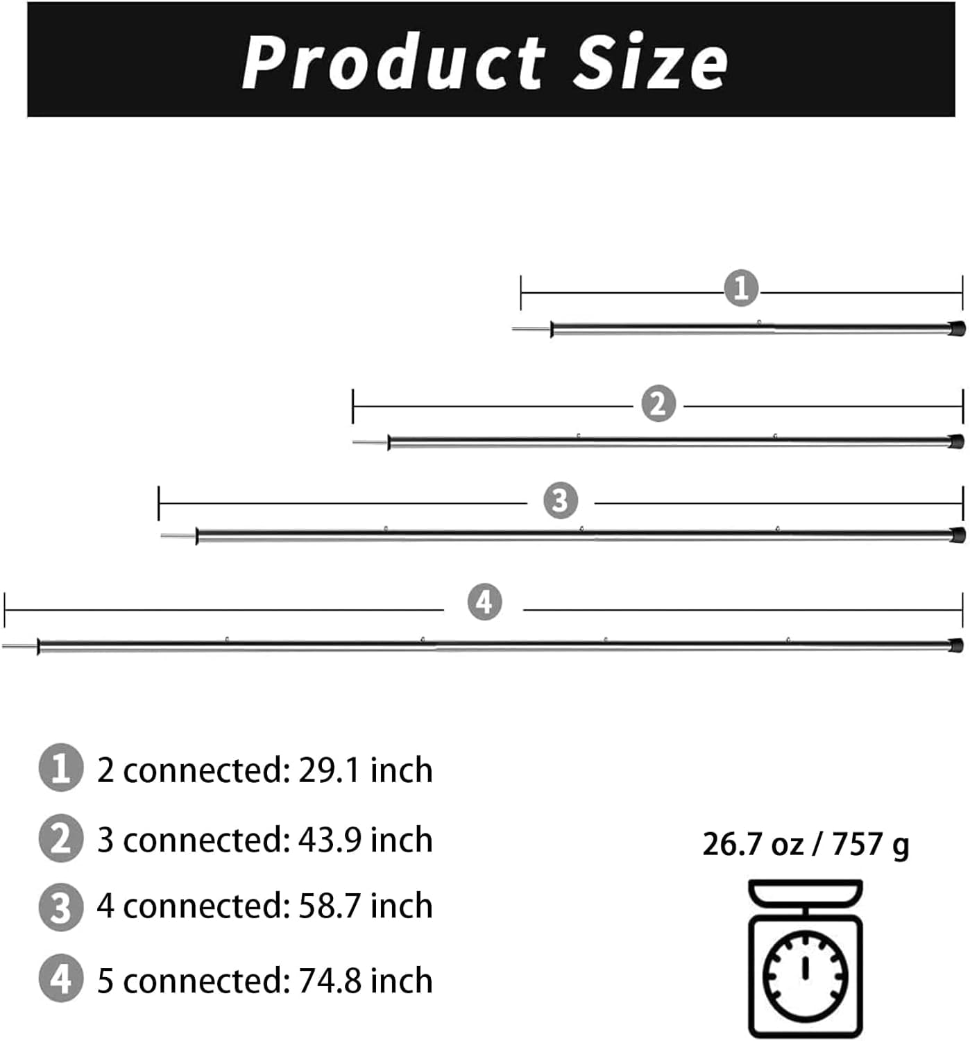 San Like Camping Tent Tarp Poles Set For Canopy Awning Shelter Backpacking Hiking - Telescopic Adjustable Length Tent Sunshade S