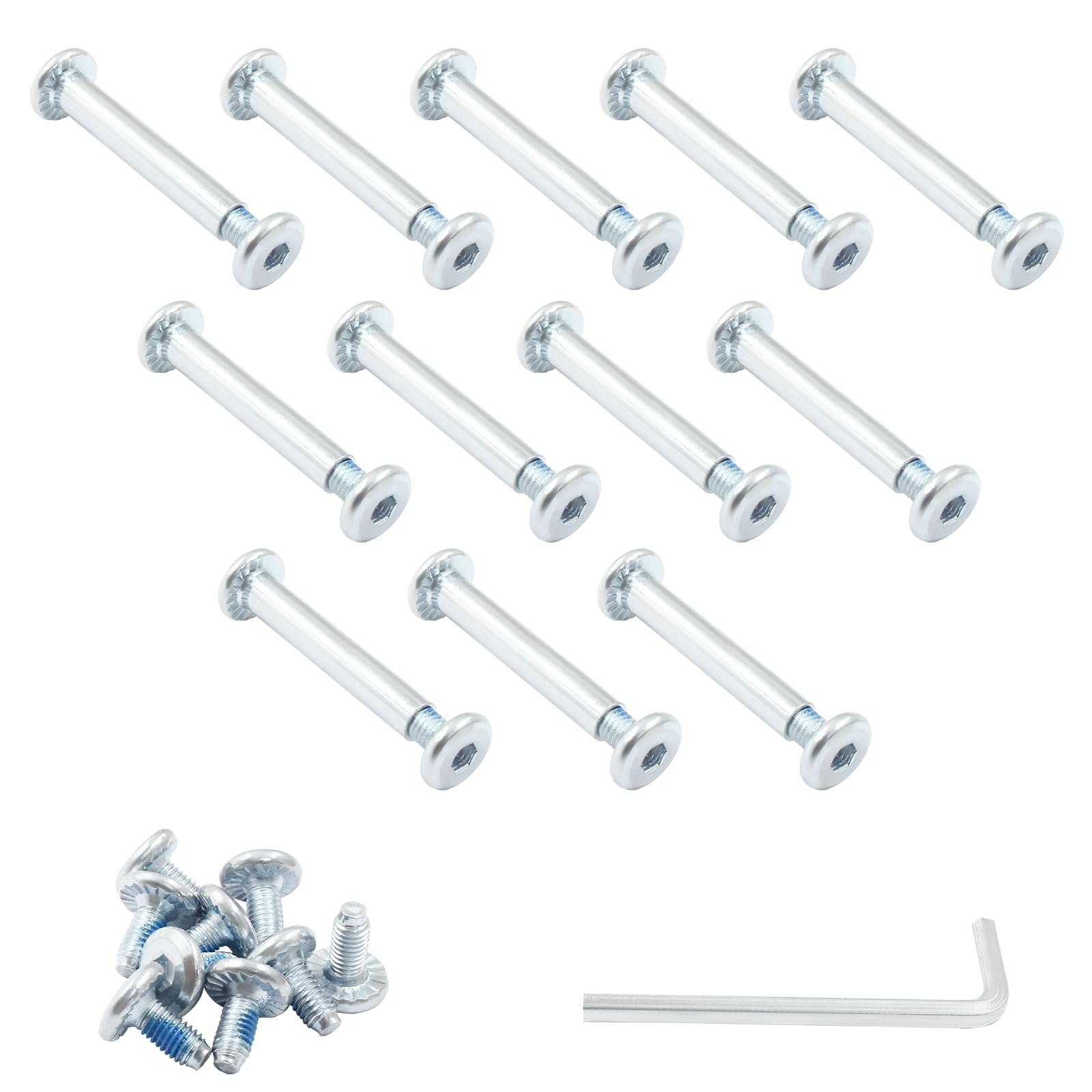Luomorgo 12 Sets Inline Skate Wheel Screw, 6mm/15/64 OD Shaft Hex Socket Screw Axles for Roller Skate with Allen Wrench (Long)