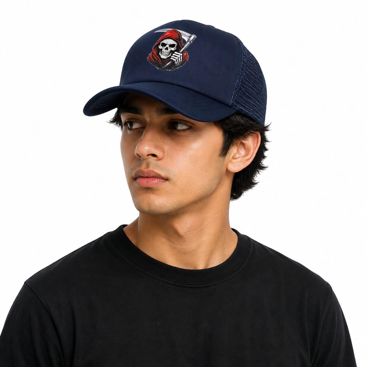 Faas Dark Blue Half Net Cap Men & Women Trucker Baseball Cap| With Breathable Mesh Adjustable And Stylish| Summer Outdoor Hat Fo