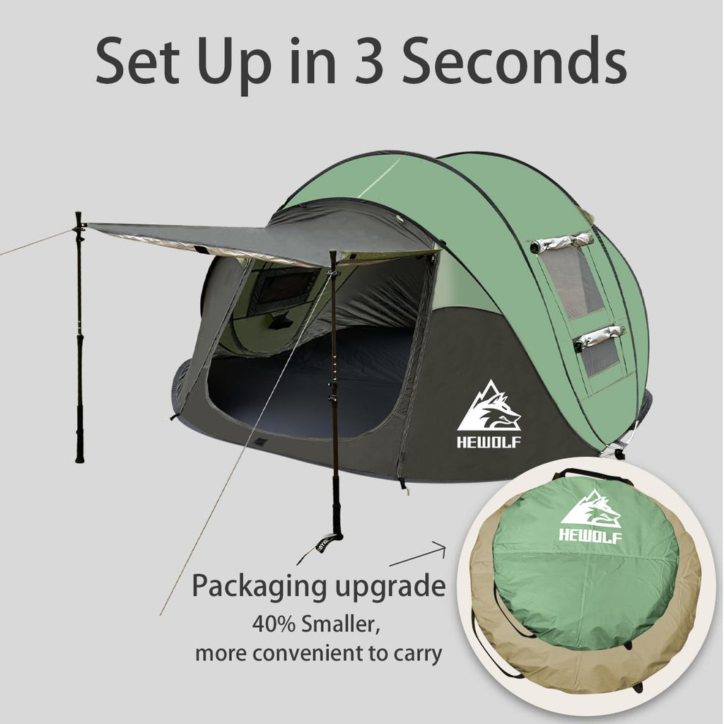 Hewolf 3-4 Person Pop Up Tents For Camping Easy Set Up Pop Up Tent Waterproof Portable Tent Automatic Setup With 2 Bigs Doors Fa