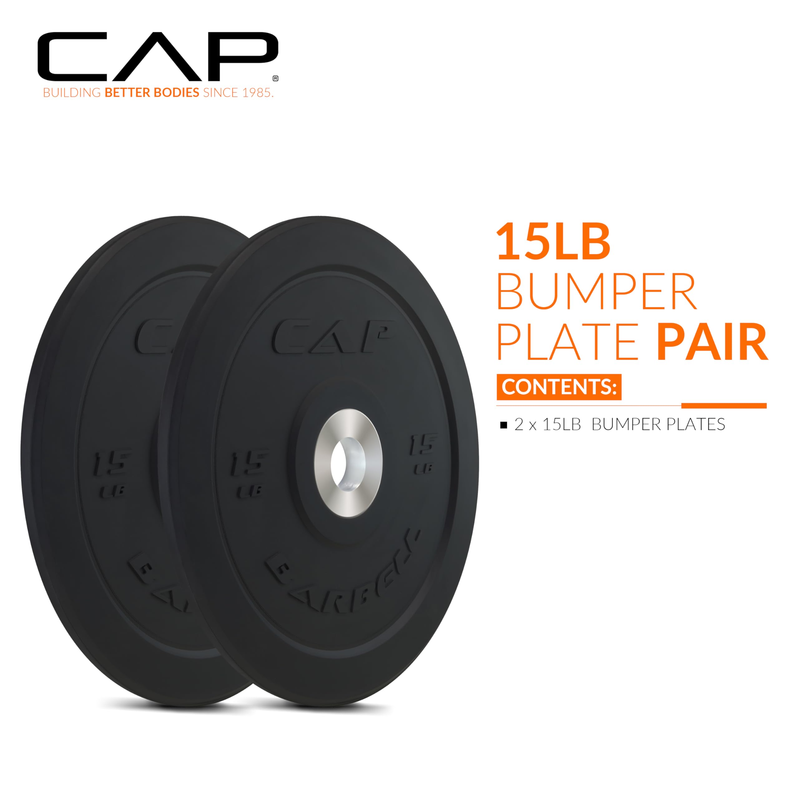 Cap Barbell Best Olympic Bumper Plate Set, Black, 15 Lb Pair