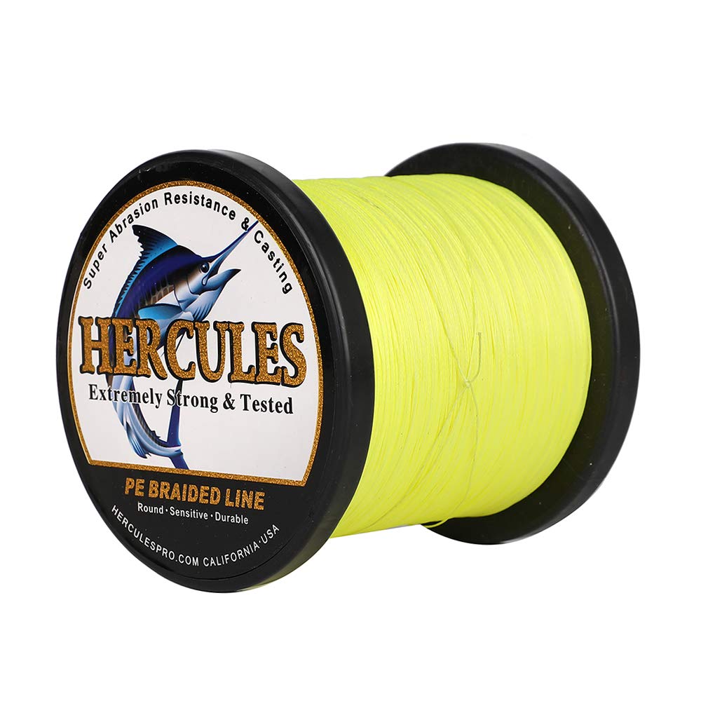Hercules Braided Fishing Line 2000M 2187Yds 10Lbs-200Lbs Pe Superline 8 Strands (Fluorescent Yellow 30Lb/13.6Kg 0.28Mm)