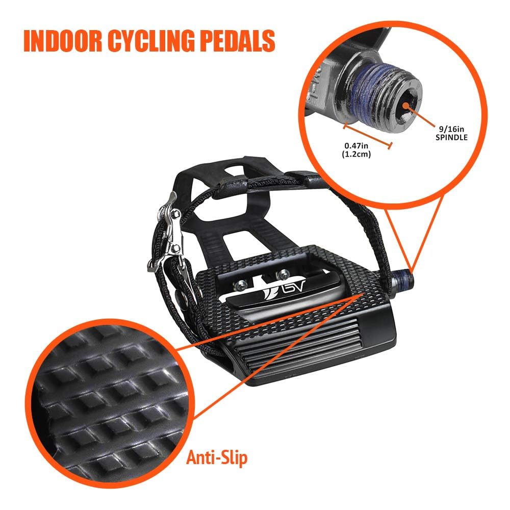 Bv Bike Pedals Shimano Spd/Look Delta Compatible 9/16'' With Toe Clips - Peloton Pedals For Regular Shoes - Toe Cages For Peloto