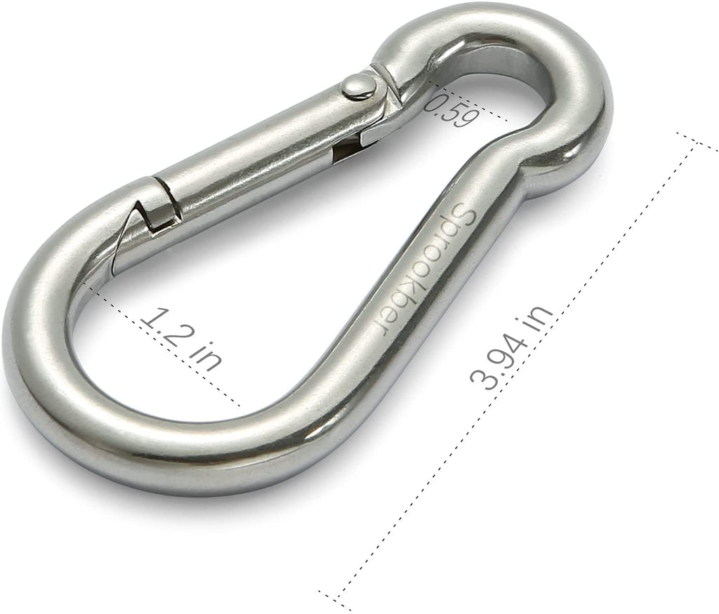 Sprookber Stainless Steel Carabiner Spring Snap Hook - 304 Stainless Steel Heavy Duty Clips, Set Of 4 (4 Inch)