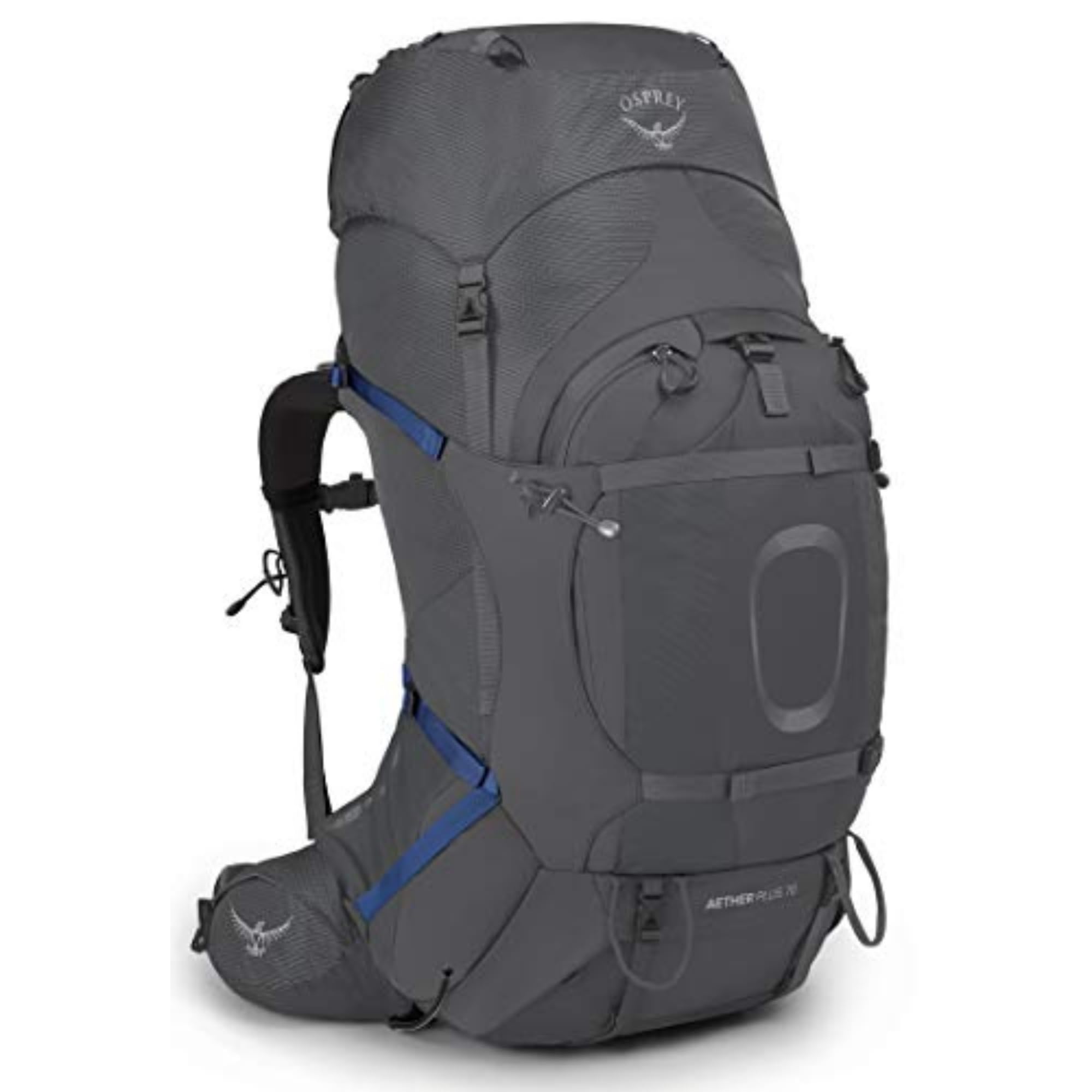 Osprey Aether Plus 70L Mens Backpacking Backpack, Eclipse Grey, L/XL