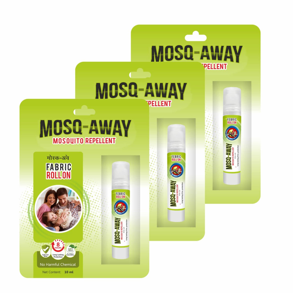 Leeford Mosq Away 100% Natural Mosquito Repellent Fabric RollOn Combo Pack Of 3 (10Ml Each)  With The Goodness Of Natural Ingr
