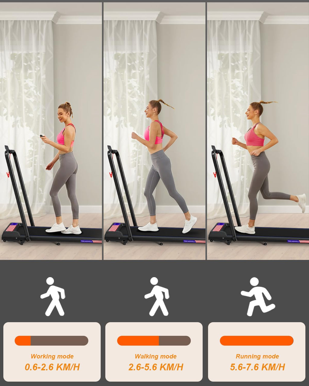 Treadmill Under Desk Walking Pad,2 In 1 Folding Treadmill For Home/Office With Remote Control And App,Flag