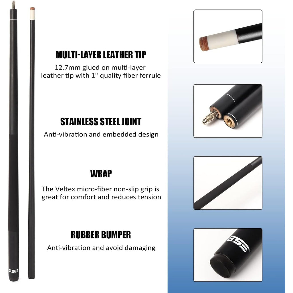Gse 58'' 2-Piece Fiberglass Graphite Composite Billiard Pool Cue Stick (Matte Black, 21Oz)