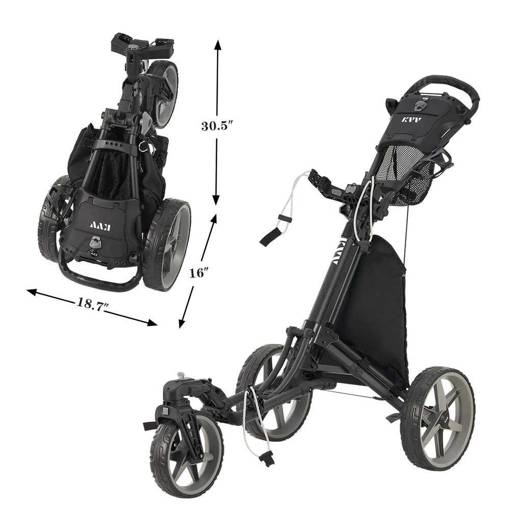 Kvv 3 Wheel 360 Rotating Front Wheel Foldable/Collapsible Golf Push Cart With Foot Brake Open And Close In One Second-Free Umbre