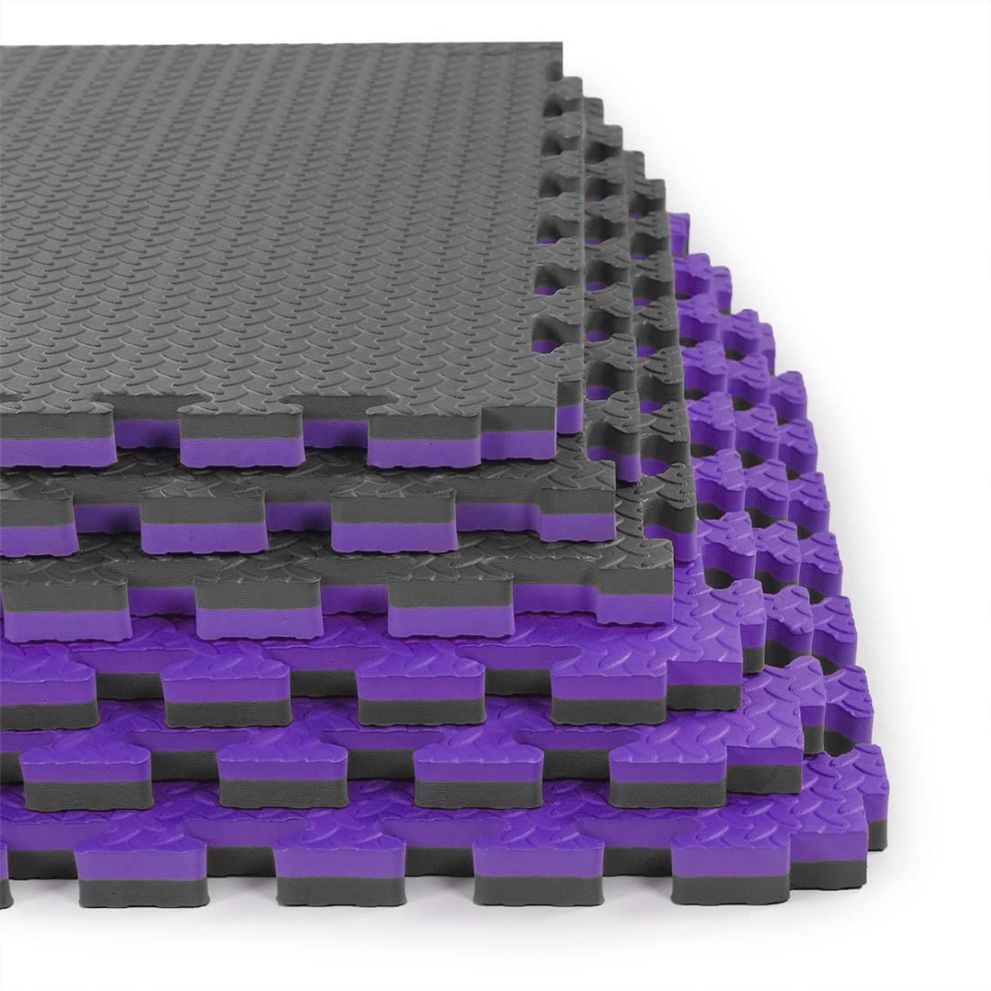Xspec 1 Extra Thick 48 Sq Ft Reversible Eva Gym Foam Floor Mat Tiles (24 X 24), Steel Pattern, 12 Pcs, Blackpurple