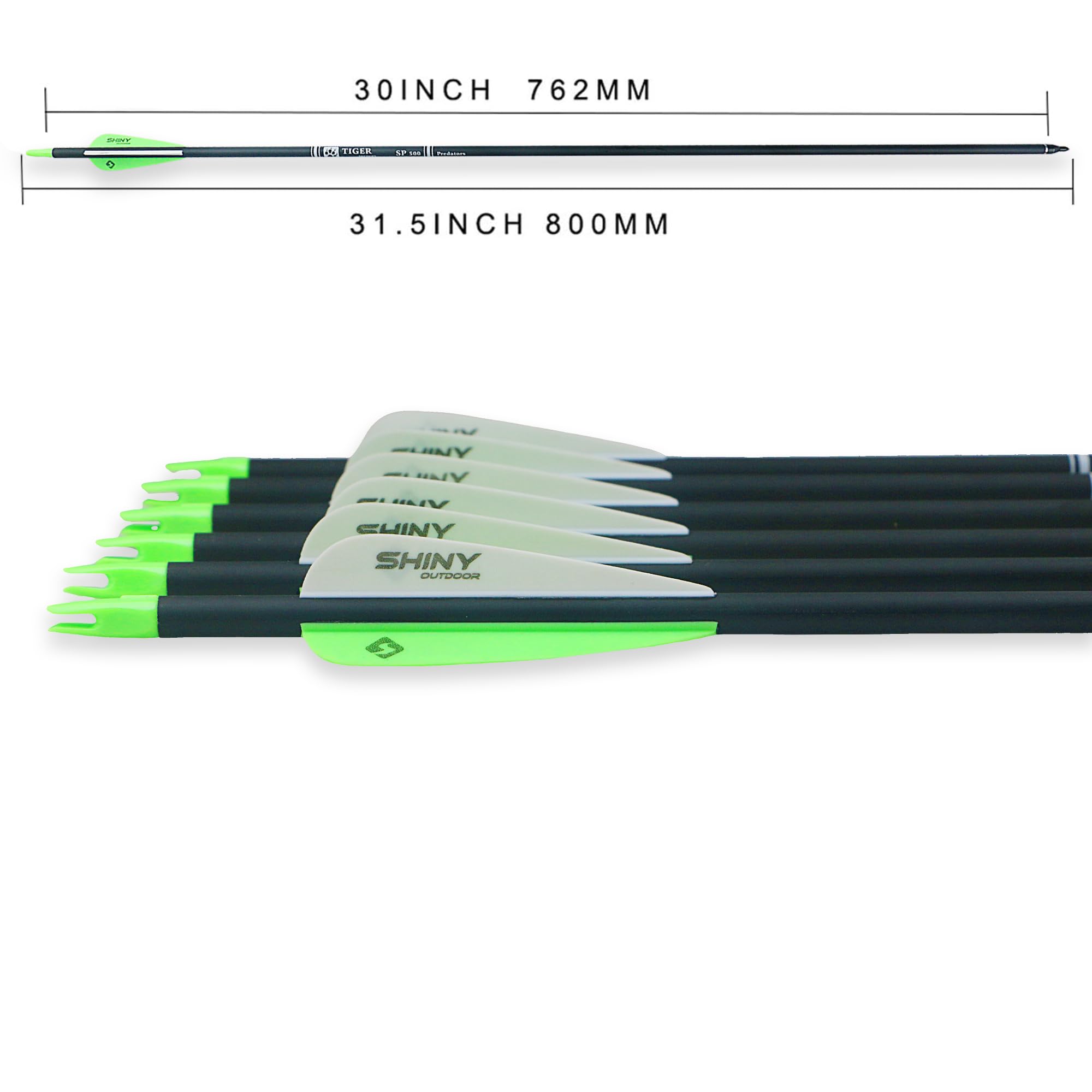 Tiger Archery 30Inch Carbon Arrow Practice Hunting Arrows With Removable Tips For Compound & Recurve Bow(Pack Of 12) (Light Gree