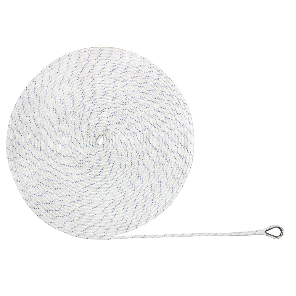 Extreme Max 3006.2505 Boattector Double Braid Nylon Anchor Line With Thimble - 3/8'' X 250', White W/ Blue Tracer