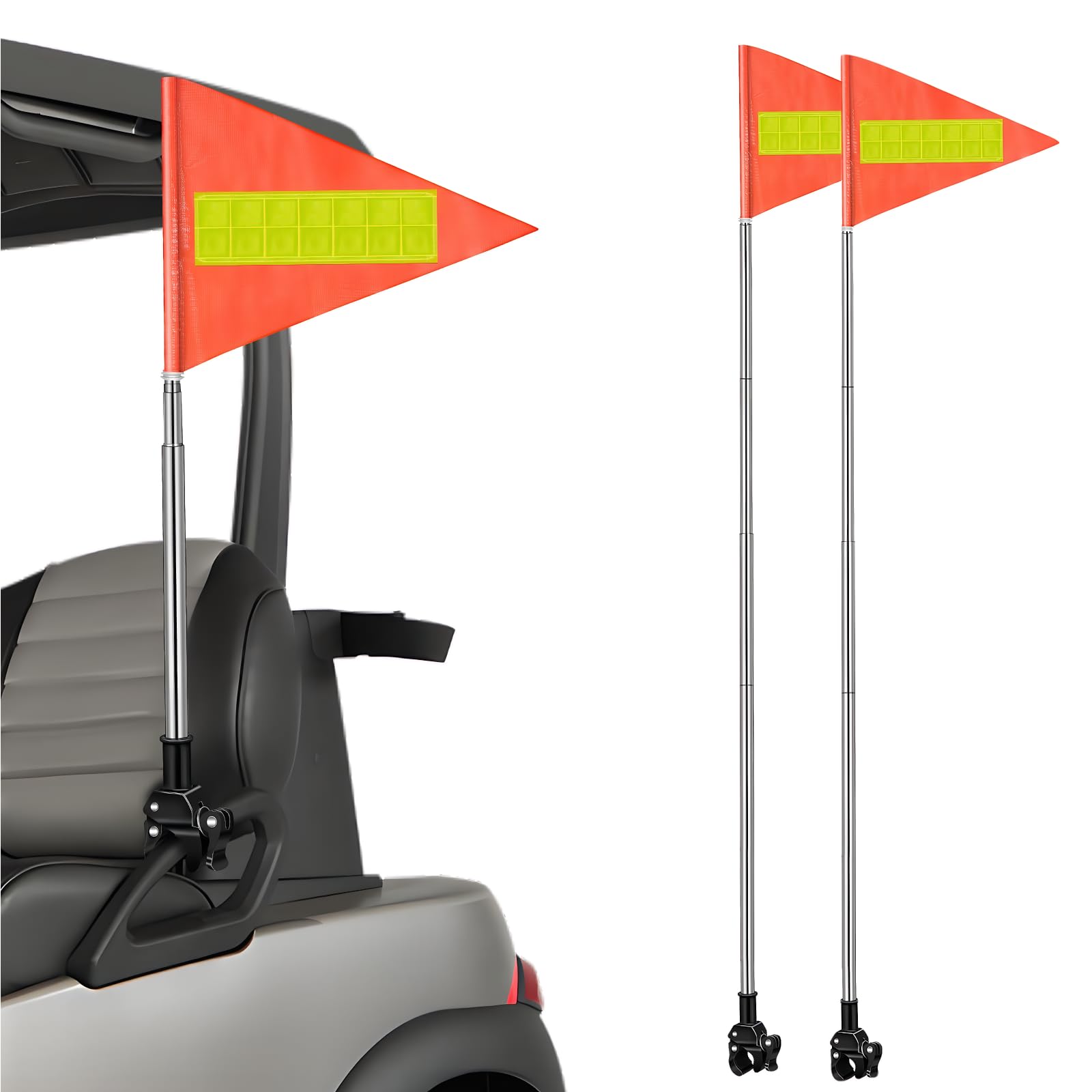 Toddmomy 2pcs Golf Cart Flag: Reflective Reflective Telescopic Safety Flag with Adjustable Pole - High Visibility for Wheelchair