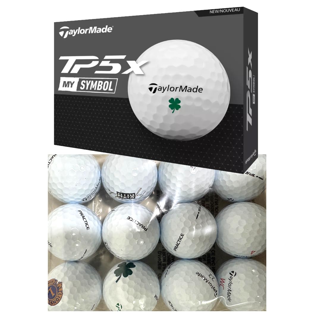 TaylorMade TP5 & TP5x MySymbol Logo Overrun Practice Golf Ball (Bagged - No Box) - 12 Balls/Pk - Made in The USA (TP5x - 12 Ball