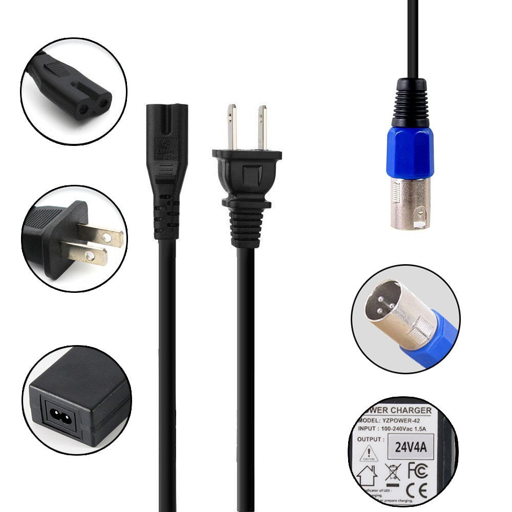 Abakoo 24V 4A Battery Charger For Jazzy,Go-Go Pride Ezip 400 500 650 750 900 Mountain Trailz Izip I25 Izip I300 Izip I350 Izip I