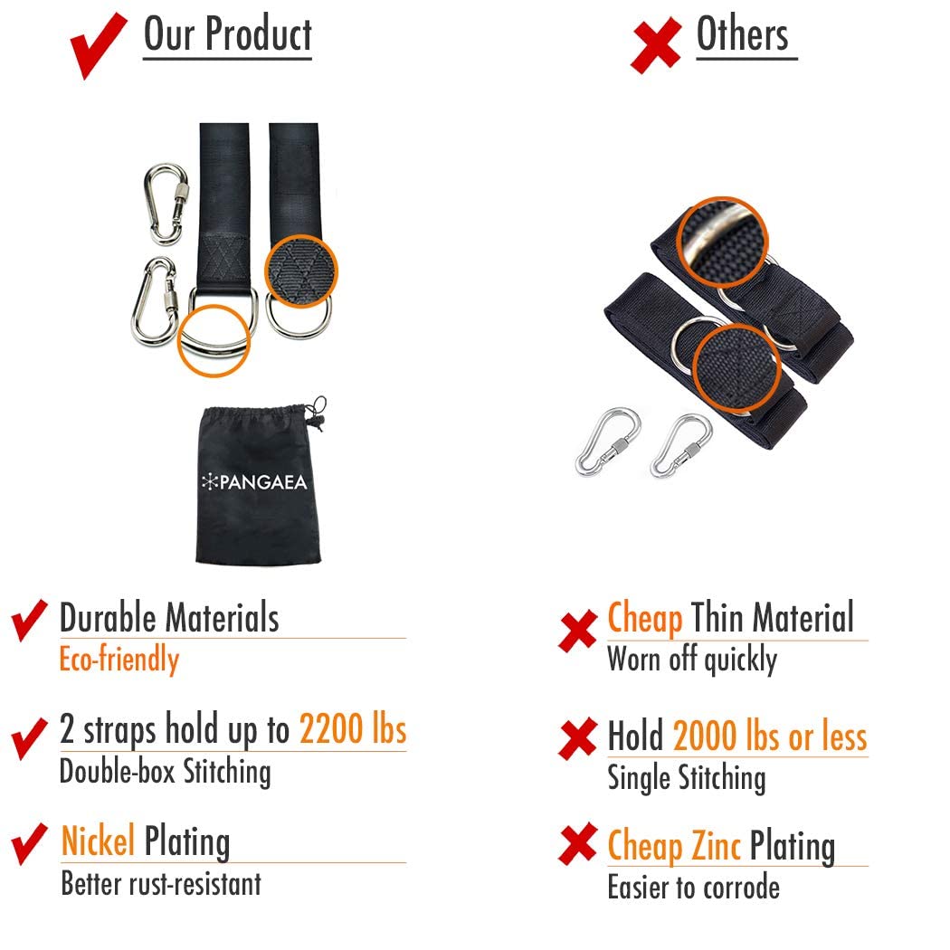 Pangaea Tree Swing Hanging Straps Kit, 5Ft10Ft20Ft30Ft, Heavy Duty Holds 2200Lbs Extra Long, With Safer Lock Snap Carabiners  Ca