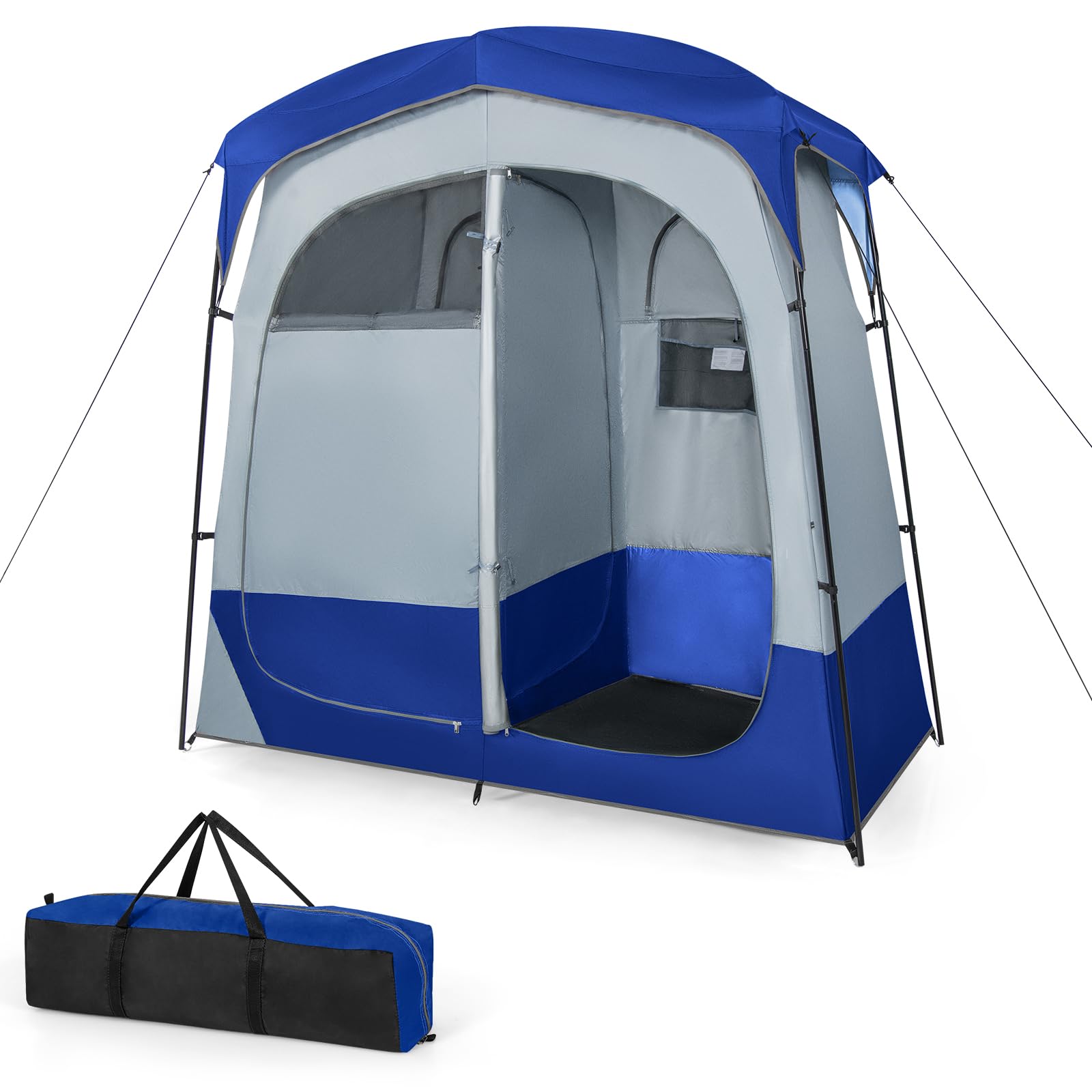 Tangkula Double Room Shower Tent, Oversize Space Privacy Outdoor Changing Tent With Floor, Removable Rain Fly, Inside Pocket, Cl