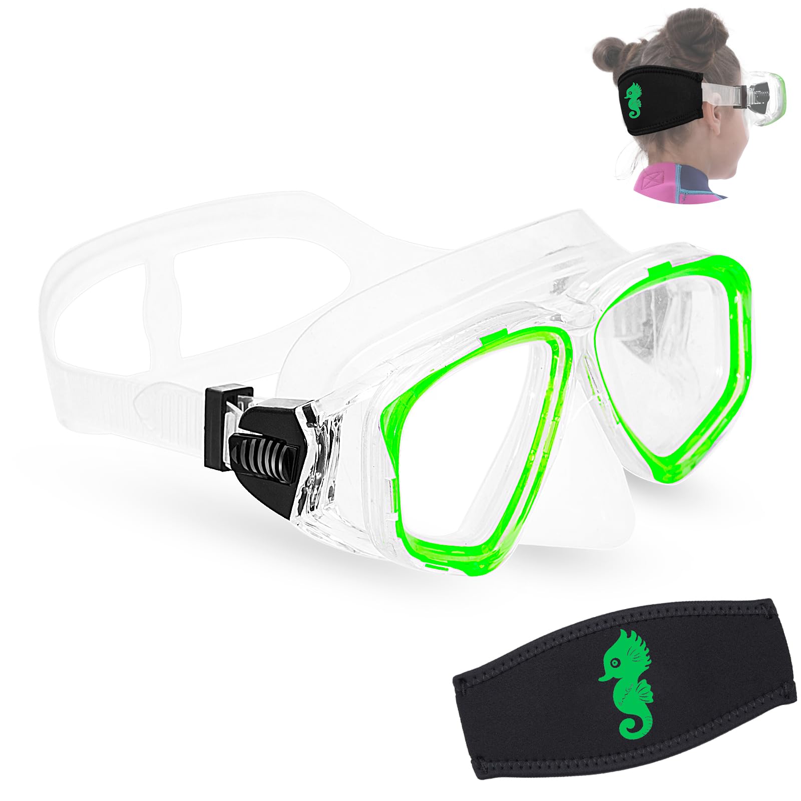 Boy Girl Swim Pool Goggles With Nose Cover Snorkeling Kit Kids Snorkel Dive Mask Scuba Goggles For Water Sports Outdoors(Green)