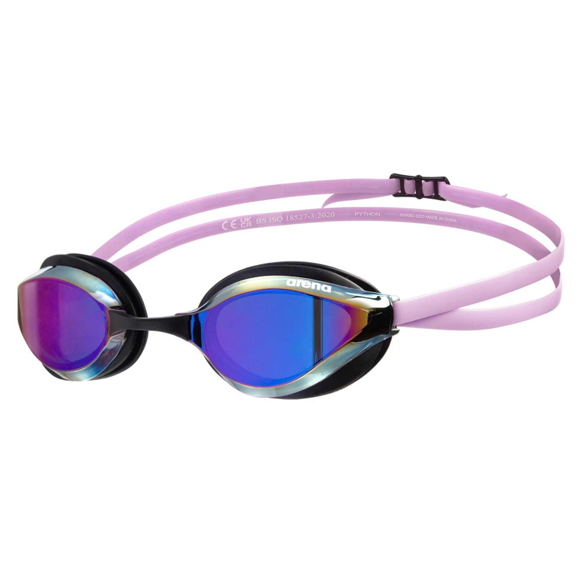 Arena Unisex Adults Python Racing Swim Goggles For Men And Women Anti-Fog Mirror Lens Max Comfort Dual Strap, Violet/Black/Viole