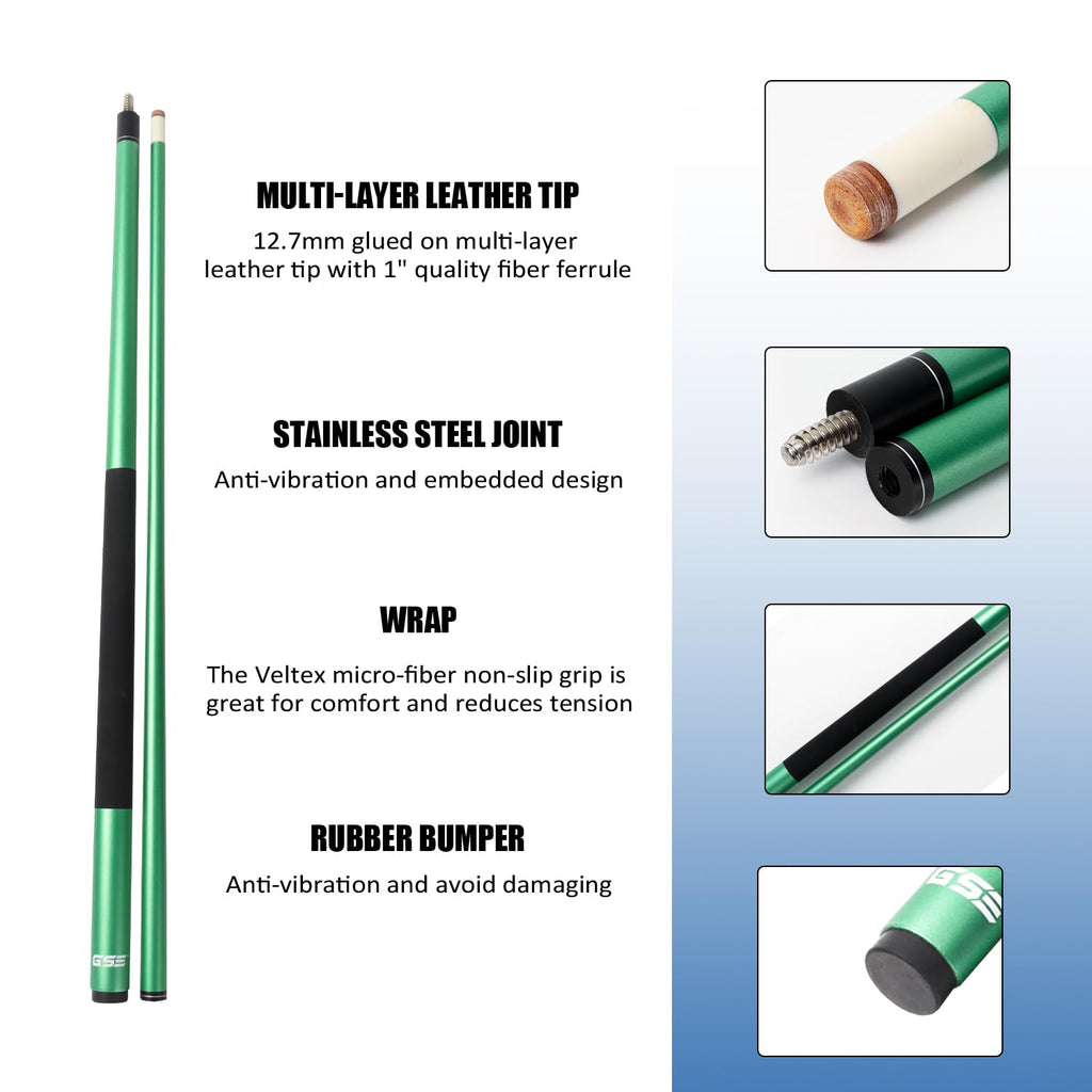 Gse 58'' 2-Piece Fiberglass Graphite Composite Billiard Pool Cue Stick (Matte Green, 19Oz)