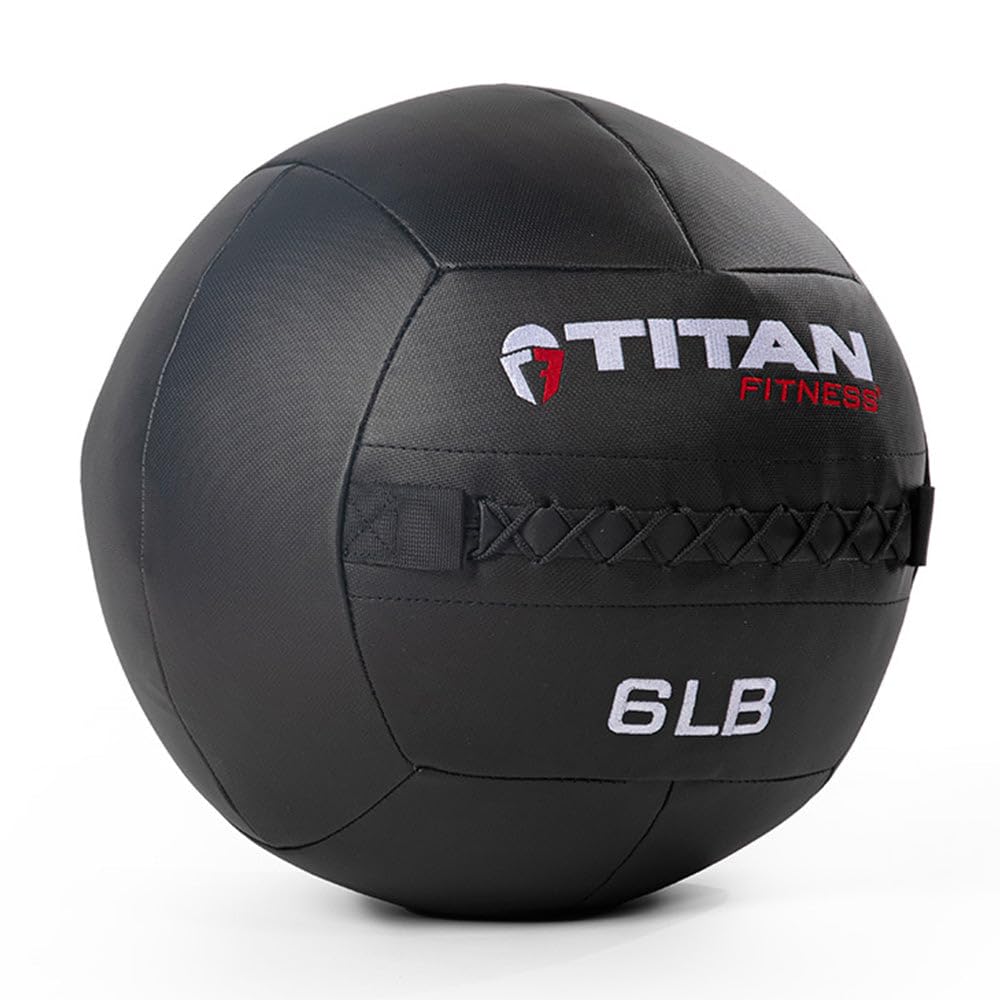 Titan Fitness 6 Lb Soft Shell Medicine Wall Ball With Poly-Composite Laminate Cross Texture Non-Slip Grip For Throwing, Core Str
