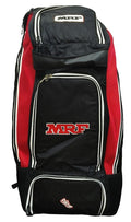 Aashray M*R*F Vk18 Grand 1.0 Cricket Kit Bag Duffle With Wheels, Black And Red, Padded Backpack Straps, Multiple Compartments Al